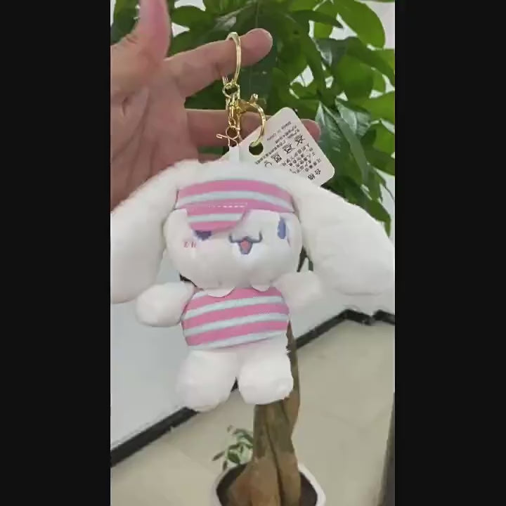 Cinnamoroll Sporty Stripes Plush Keychain – Cute Kawaii Charm