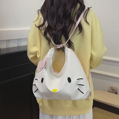 2-in-1 Hello Kitty Convertible Shoulder & Backpack Bag with Hello Kitty Charm– Cute Kawaii Multipurpose Handbag for Girls & Women