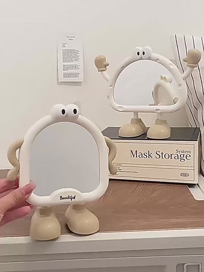 Cute Cartoon Standing Table Mirror with Legs – Kawaii Makeup Mirror for Desk | Aesthetic Vanity Mirror for Girls Room Decor