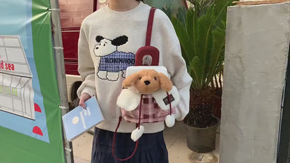 Kawaii Plush Puppy Backpack Bag – Cute Soft Dog Shoulder Bag for Girls | Aesthetic Korean Style Plush Handbag