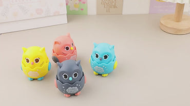 Kawaii Push & Go Happy Owl Toy – Press Head Running Cartoon Owl (Single Piece, Random Color)