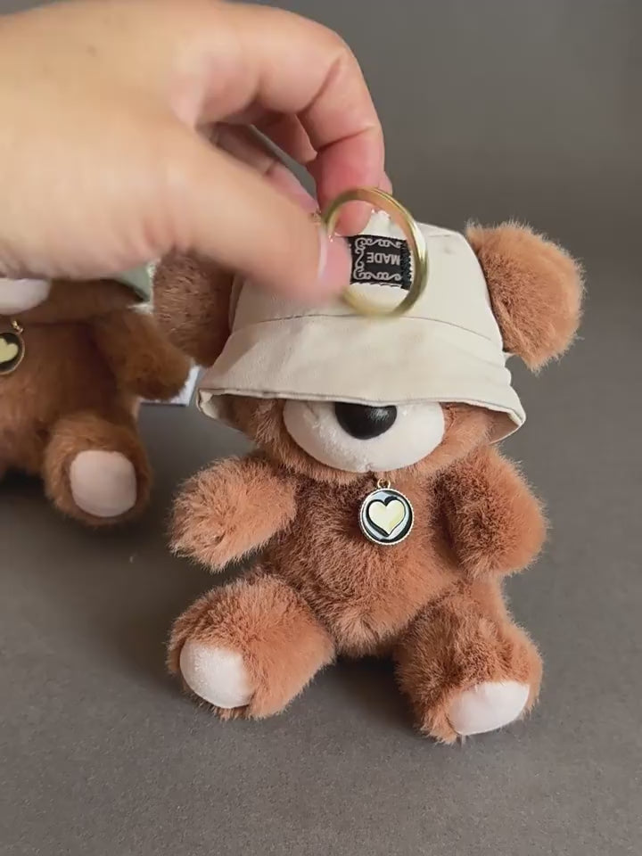 Cute Teddy Bear Plush Keychain with Hat – Kawaii Soft Toy Keyring for Bags, Keys & Gifts