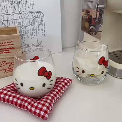Hello Kitty Glass Milk Mug – Cute Sanrio Transparent Coffee Cup, Cartoon Kitty Drinking Glass for Milk, Coffee, Juice & Aesthetic Desk Decor