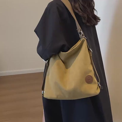 Convertible Canvas Shoulder Backpack for Women – 2-in-1 Drawstring Sling Tote Bag (Black)