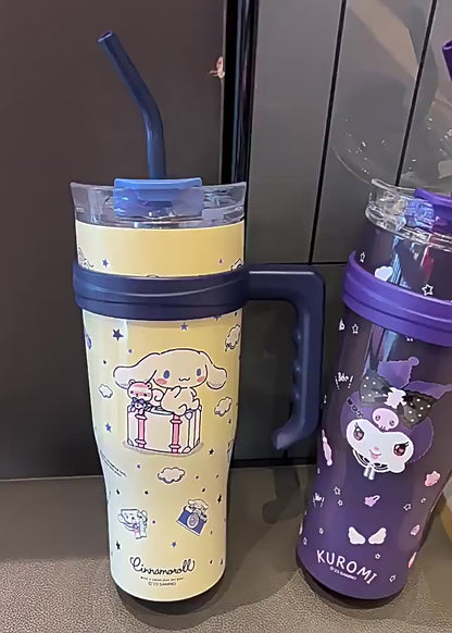 Sanrio Character 1200ml Tumbler with Handle & Straw | Leakproof Travel Mug for Hot & Cold Drinks