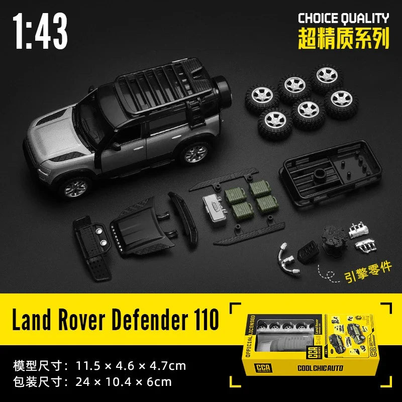 CCA 1:43 Land Rover Defender 110 DIY Diecast Model Car with Detachable Parts | Licensed Alloy SUV Toy Car | Openable Doors | Mix Colour Collectible Scale Model