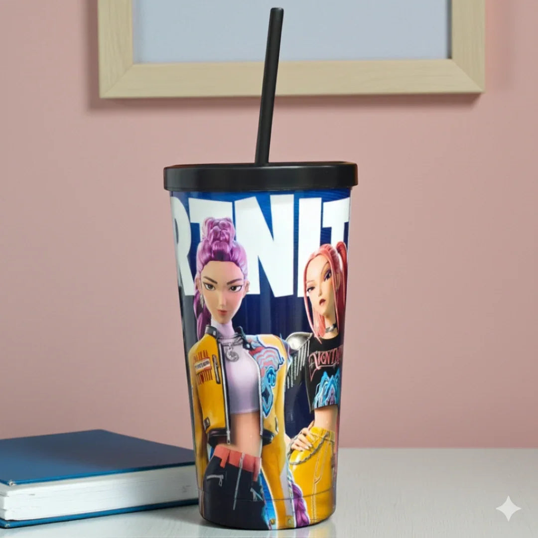 K-POP SS Sipper Bottle with Straw | Stylish Korean Pop Idol Printed Tumbler | Reusable Leakproof Sipper Cup for Kids, Teens & K-Pop Fans