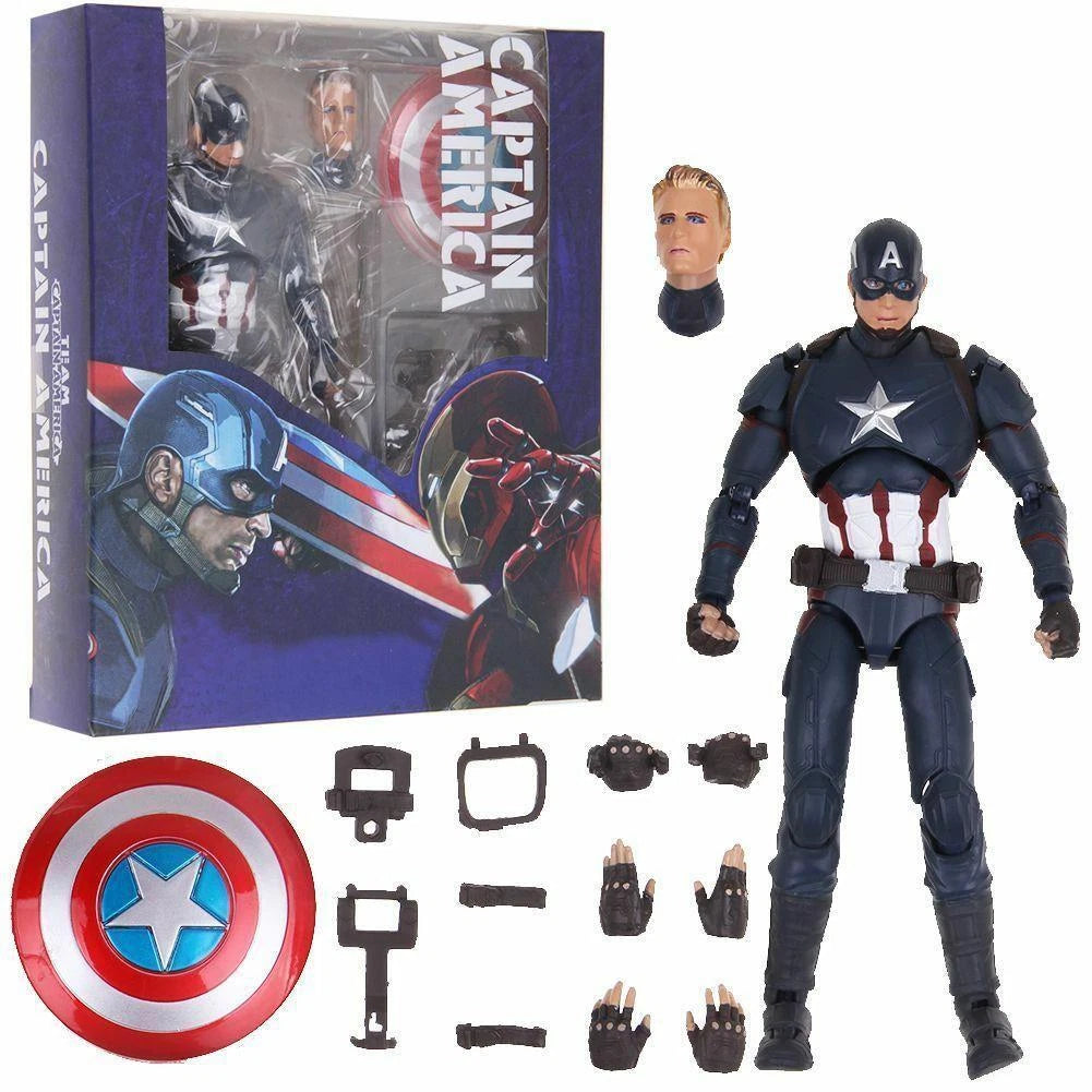 Captain America Action Figure with Shield & Interchangeable Head – Marvel Superhero Collectible Toy (Approx. 18cm / 7 Inch)