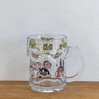 Shinchan Cartoon Glass Mug with Handle – Cute Anime Coffee Cup | Transparent Printed Kawaii Milk Tea Mug | Shinchan Lover Gift (Single Piece)