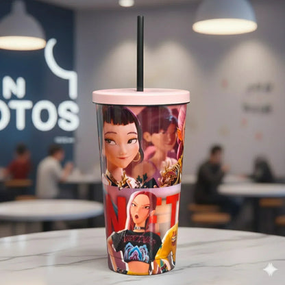 K-POP SS Sipper Bottle with Straw | Stylish Korean Pop Idol Printed Tumbler | Reusable Leakproof Sipper Cup for Kids, Teens & K-Pop Fans