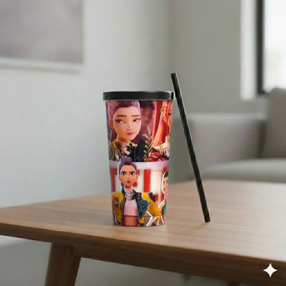 K-POP SS Sipper Bottle with Straw | Stylish Korean Pop Idol Printed Tumbler | Reusable Leakproof Sipper Cup for Kids, Teens & K-Pop Fans