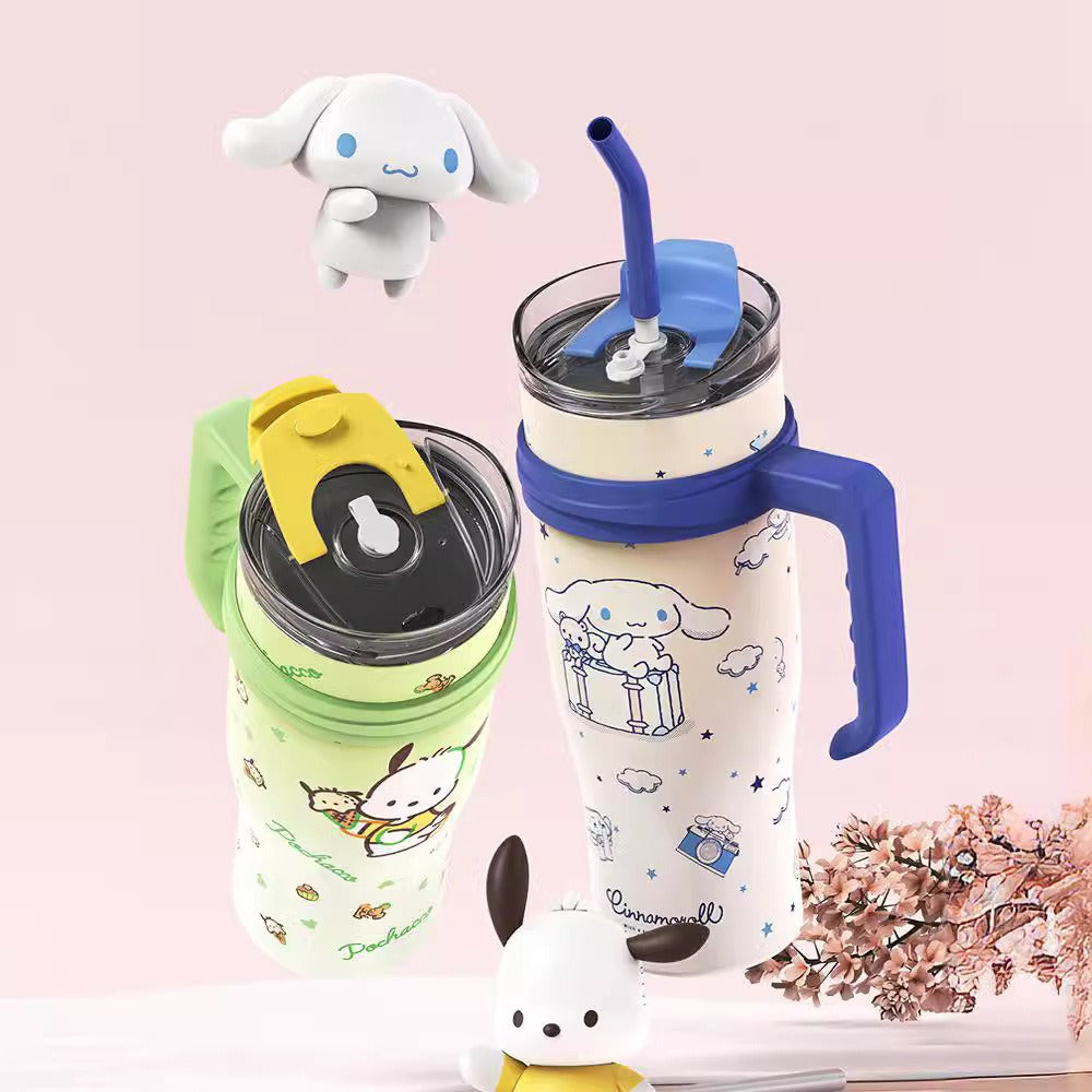 Sanrio Character 1200ml Tumbler with Handle & Straw | Leakproof Travel Mug for Hot & Cold Drinks