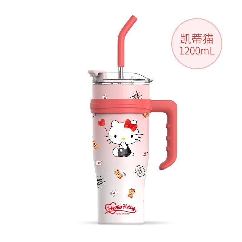 Sanrio Character 1200ml Tumbler with Handle & Straw | Leakproof Travel Mug for Hot & Cold Drinks