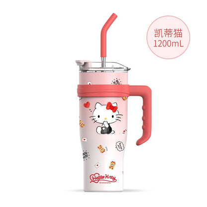 Sanrio Character 1200ml Tumbler with Handle & Straw | Leakproof Travel Mug for Hot & Cold Drinks