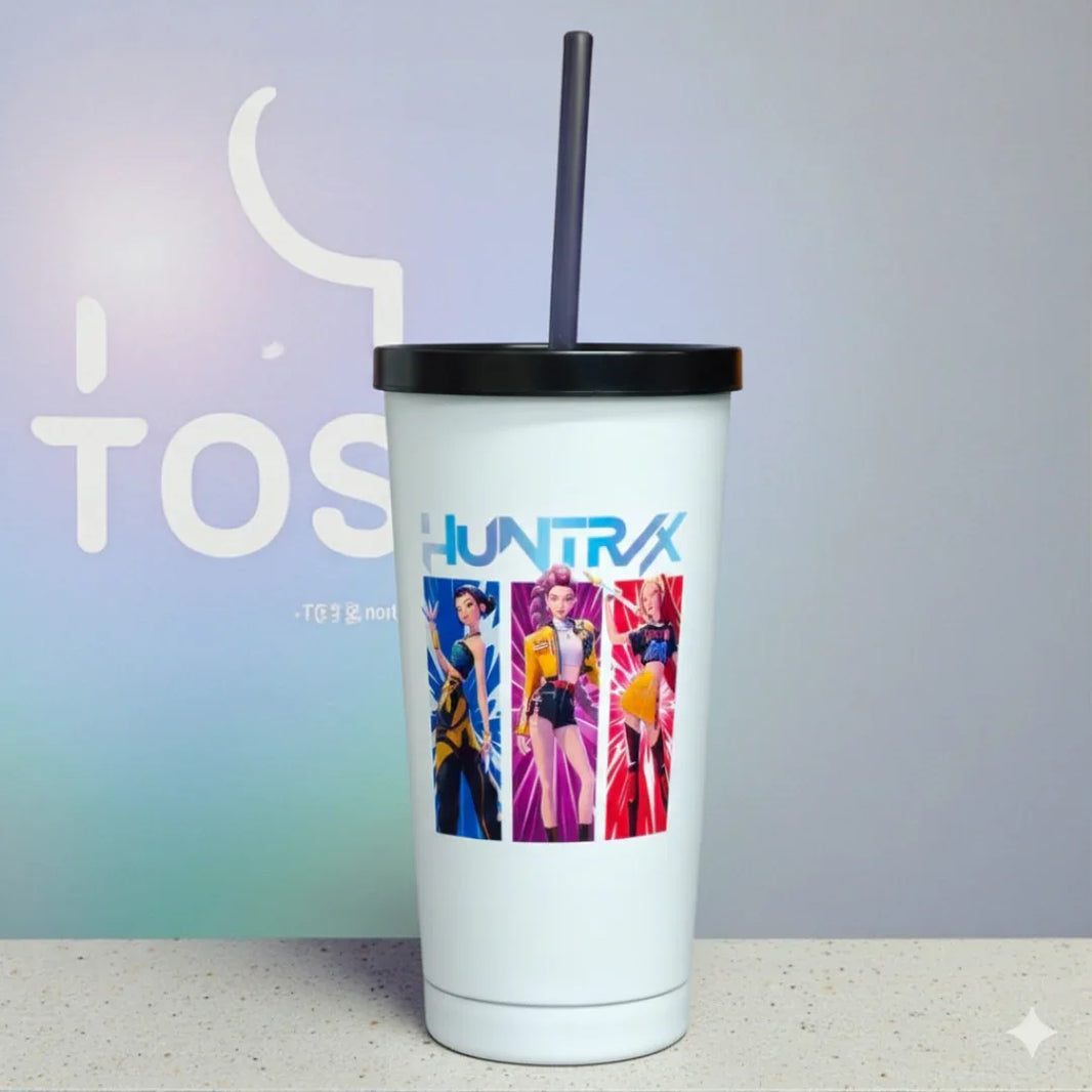 K-POP SS Sipper Bottle with Straw | Stylish Korean Pop Idol Printed Tumbler | Reusable Leakproof Sipper Cup for Kids, Teens & K-Pop Fans