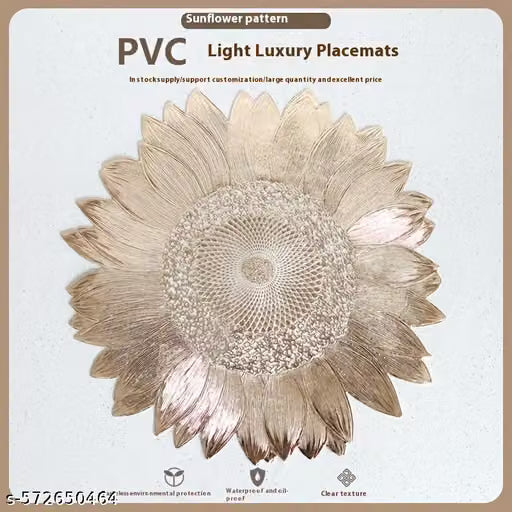 Golden Sunflower PVC Placemat 38cm – Luxury Flower-Shaped Table Mat for Dining Table, Kitchen & Home Décor